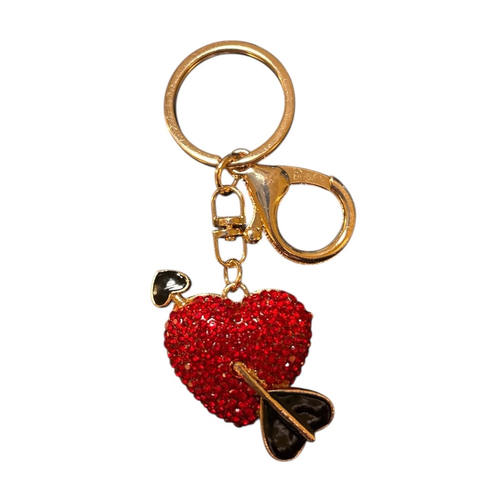 Red and Gold Bedazzled Heart Keychain - Picture 1 of 1